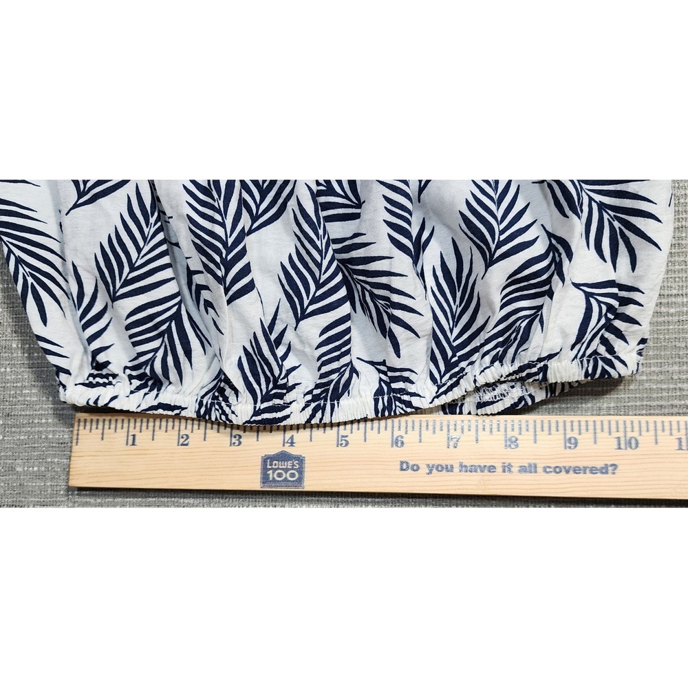 Lulus Womens XS Off The Shoulder Crop Top Navy Blue White Tropical - Picture 8 of 10